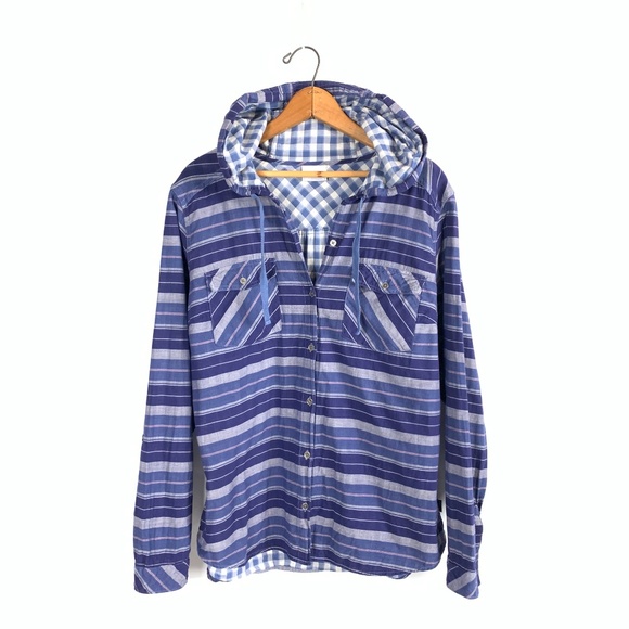 Columbia Tops - Columbia Blue Striped Button Down Shirt with Hood